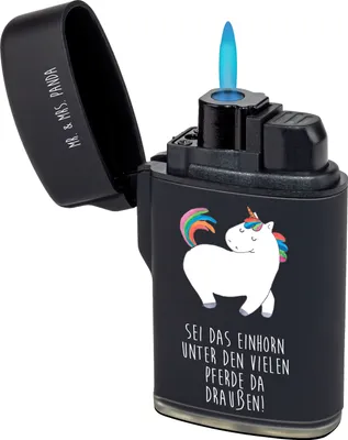 Produktbild von Mr. & Mrs. Panda Feuerzeug Einhorn Stolzieren - Schwarz - Geschenk, sturmfeuerzeuge, Freundin, sturmfeuerzeug, Unicorn, zigarettenanzünder, Einhörner, Pferd, Zünder