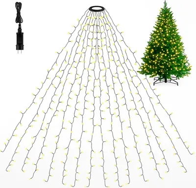 Tannenbaum Leuchtnetz 200 LED 25 m Lichtervorhang fuer innen und aussen warmweisses Lichternetz mit IP44 Stecker und 5 m Zuleitung Weihnachtsbaum Beleuchtung mit Befestigungshaken