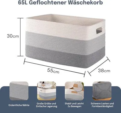 Produktbild von Geflochtener Wäschekorb 65 l - falbarer Kinderwäschekorb - Wäschekorb für Baby Spielzeug - Decken Wäschekorb
