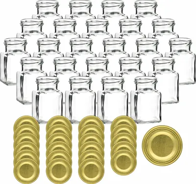 Immagine prodotto di set di 24 barattoli da conserva 150 ml tappo a vite quadrato color oro - Barattolo piccolo con coperchio