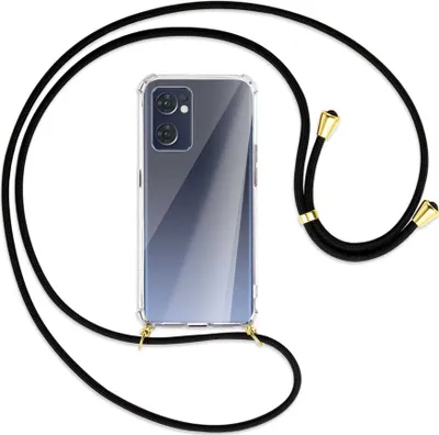 Produktbild von Handykette Backcover-Schutzhülle mit Band (Metall goldfarben) für Oppo Reno7 5G / Find X5 Lite - schwarz