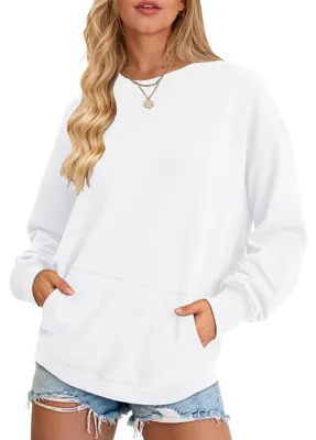 Produktbild von AUSELILY Damen Sweatshirt Rundhals Langarm Pullover mit Tasche
