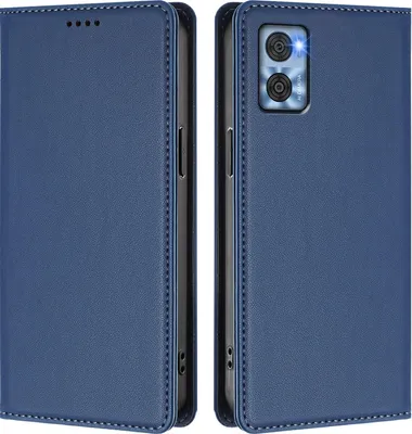 Produktbild von Handyhülle für Motorola Moto E22 / E22i, Kunstleder Klapphülle Stoßfeste Magnetische Hülle mit Ständer Dunkelblau