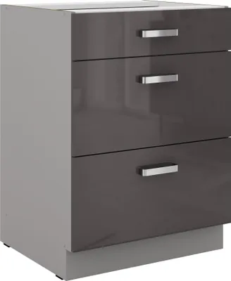 Produktbild von Küchen Unterschrank 60 cm Grau Hochglanz Vollauszug Soft-Close Küche Grey Bianca
