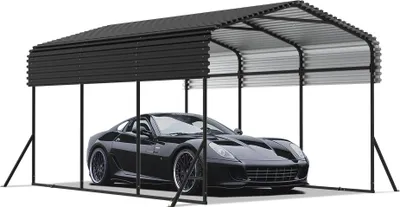 Produktbild von ACXIN Outdoor-Autozelt-Garage | 10 x 15FT | Metall-Carport Schwarz |Robust Außengarage-Auto-Unterstand| Schatten mit verzinktem Metalldach für Autos und Boote biwakzelt