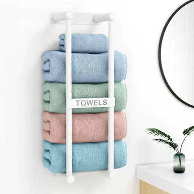 Produktbild von Handtuchregal Badezimmer Wand Handtuchhalter Weiß 56cm Gästehandtuchhalter Wandmontage 3X Große Größen (160x100 cm) Gerollte Handtücher Aufbewahrung für Bad gäste wc