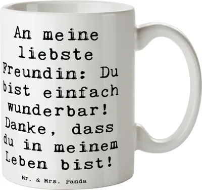 Produktbild von Mr. & Mrs. Panda Tasse Spruch Liebste Freundin - Weiß - Geschenk, Danke sagen, Leben, Becher, Anerkennung, Keramiktasse, haferl, Kaffeetasse, Bedanken, Teetasse