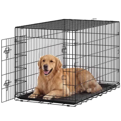 Produktbild von FEANDREA Hundekäfig Faltbar mit 1 Tür und Kunststoffschale für Große Hunde 122,5 x 74 x 80 cm Schwarz