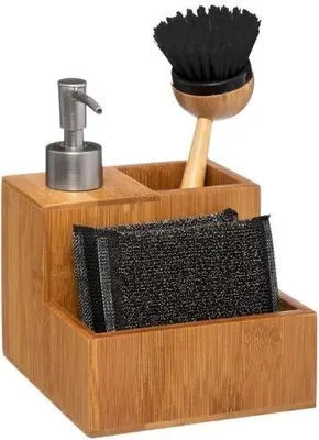 Produktbild von Orange85 Seifenspender mit Fächern Zahnbürstenhalter Bambus Organizer Küche Badezimmer