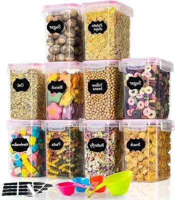 Produktbild von Famanu Aufbewahrungsboxen für die Küche - Set von 10 luftdichten Kunststoffbehältern - rosa