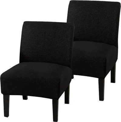 Obrázek produktu pro 2 kusy Stretch Armless Chair Cover, vodoodpudivé žakárové kryty židlí Odnímatelné omyvatelné kryty křesel, kryt židle Accent, černý