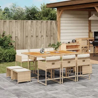 Imagen del producto de Maison Exclusive: Juego de comedor de jardín de 11 piezas con cojines, color beige, fabricado en ratán sintético