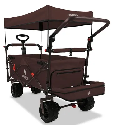 Produktbild von FUXLIFE by FUXTEC Strand-Bollerwagen FX-CTB800 Braun Faltbarer Transportwagen Gepolsterter Innenraum Sonnendach Offroad-Räder Stabil & klappbar Braun