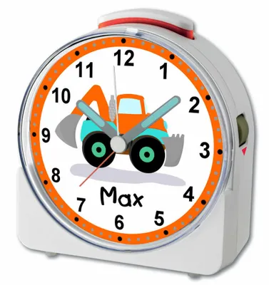 Produktbild von Kinder Wecker Motiv Bagger Kinderwecker weiß