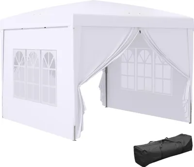 Produktbild von Outsunny Pavillon 2,95x2,95m Faltpavillon 4 Seitenwände mit Fenster Tragetasche