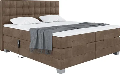Produktbild von MEBLINI Boxspringbett Elektrisch Verstellbar - Gepolstert Doppelbett mit Matratzen und Toppers - Polsterbett - Bett mit Kopfteil - EDISON - 200x200 - H3/Braun Samt