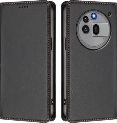 Image de Etui en cuir pour Nothing Phone 3A Pro, étui magnétique en cuirPolyuréthaneavec support Noir