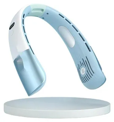 Produktbild von Tragbarer Flügelloser Ventilator - Nackenventilator - 360° Kühlung - 5 Stufen - Lange Akkulaufzeit - Wiederaufladbar - Für Outdoor & Büro - Blau
