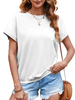 Produktbild von Kurzarm-T-Shirt für Damen, gestreift, Rundhalsausschnitt, lockere Passform