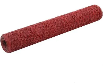 Image de Rouleau de grillage pour poules 25 x 1 m, acier enduit de PVC rouge, mailles de 25 mm, résistant aux intempéries, pour volaille et jardin