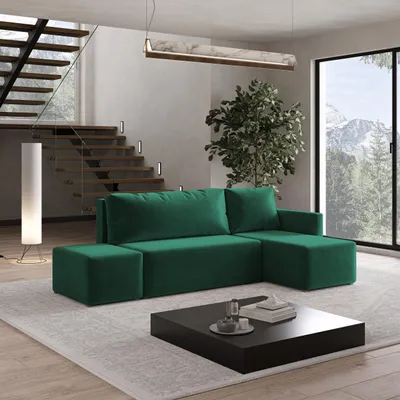 Produktbild von Masseno Ecksofa VELOTTI R-S mit Schlaffunktion L-Form, Sofa mit Bettkasten, Wohnzimmersofa, Couch, Soffa, Bettsofa, Couchgarnitur- Grün, KRONOS 19