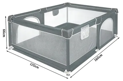 Produktbild von Spielplatz, Verstellbare Größe, Gepolsterte Sicherheitsmerkmale, 120x160 cm Grau