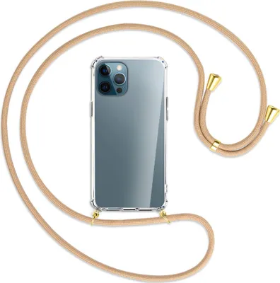 Produktbild von Handykette Backcover-Schutzhülle mit Band (Metall goldfarben) für Apple iPhone 12 Pro Max - beige