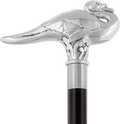 Produktbild von Eleganter Gehstock mit Griff Schwan Poirot mit Silber bezieht - Spazierstock zur Hochzeit oder Feier - H. 93 cm