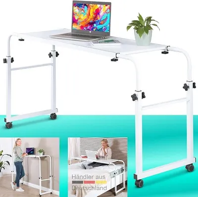 Produktbild von Über-Betttisch auf Rollen höhenverstellbar/breitenverstellbar, Overbed Table, Mobiler Schreibtisch, Pflegetisch, Laptoptisch, Bettbeistelltisch, Breite 119-190 cm & Höhe 78-120 cm