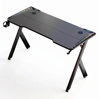 Produktbild von Gaming-Tisch – RGB-Beleuchtung – Getränkehalter – Schwarz – 140 x 60 cm