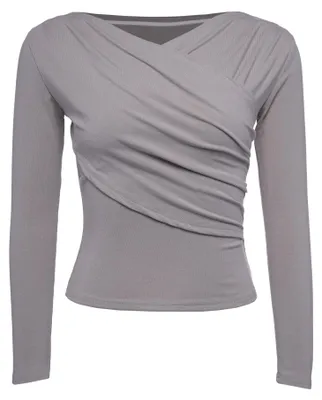 Produktbild von Bluse für Damen mit Stehkragen und regulärer Passform, Grau, Größe XS