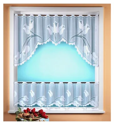 Produktbild von Scheibengardine C-Bogen Set 2-teilig in reinweiß mit Tulpen - Jacquard - durchscheinend - Fensterdeko Bistrogardine