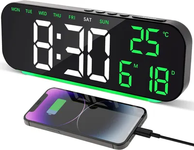 Zdjęcie produktu dla Budzik cyfrowy Cuteefun z 10-calowym wyświetlaczem LED, podświetleniem nocnym, podwójnym alarmem, funkcją drzemki, automatycznym przyciemnianiem, datą, temperaturą oraz trybem 12/24-godzinnym