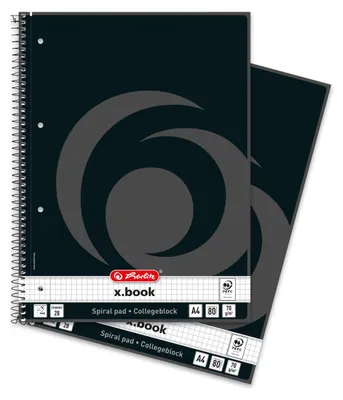Productafbeelding van Herlitz collegeblok, zwart, A4, geruit, 28 lijnen, 80 vel, 2 stuks