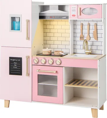 Immagine prodotto di Cucina per bambini COSTWAY con accessori, cucina per bambini con gelatiera, cappa aspirante, lavagna, griglia e forno, cucina gioco con luci e suoni per bambini dai 3 anni in su