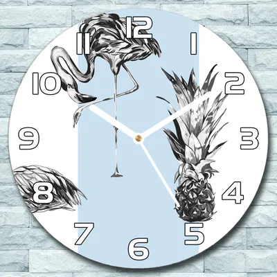 Produktbild von Wanduhr aus Glas Rund fi 30 Flamingo Streifen Quarz Deko Schlafzimmer Büro
