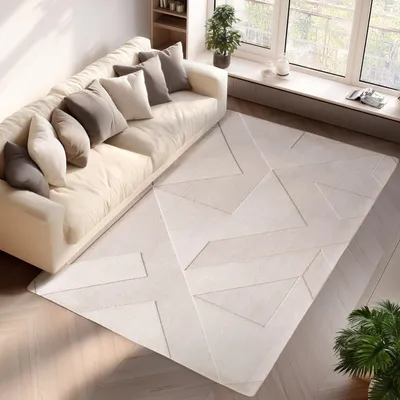 Produktbild von Ayyildiz Moderne Designer-Teppiche Creme 160x230 cm Bohemianischer Teppich mit geometrischen Mustern, einfarbig cremefarben, weich, pflegeleicht, waschbar, 3D-Effekt für Wohn