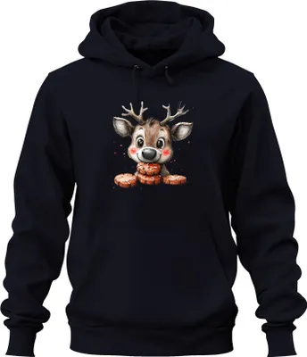 Produktbild von Rentier Lebkuchen Weihnachten süß Kinder Geschenk Niedlich Uni Hoodie Kapuzenpullover, Navy, 3XL