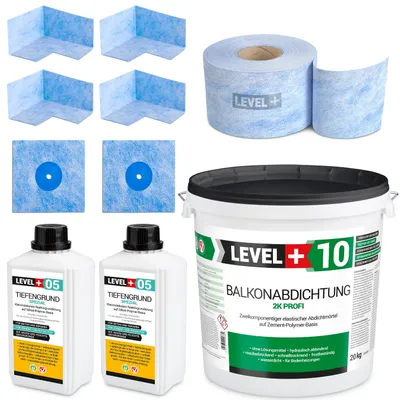 Produktbild von DichtSet 20kg Balkonabdichtung 2K Dichtband Badabdichtung Dusche Keller, LEVEL+ SET28