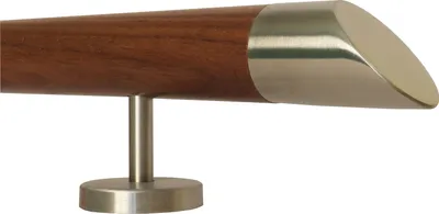 Produktbild von TIBU Nussbaum Handlauf Holz Geländer Treppe 30-500 cm,Variante: 470 cm mit 6 Halter schräges Edelstahlendstück