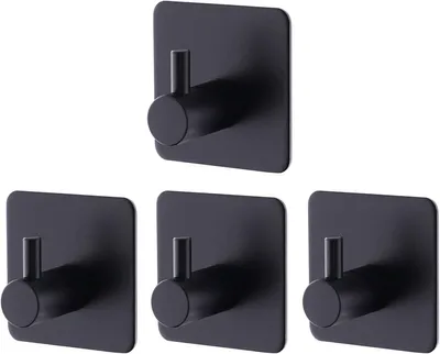 Image de Porte-serviettes - Lot de 4 - Sans perçage - Résistant à l'eau - Noir