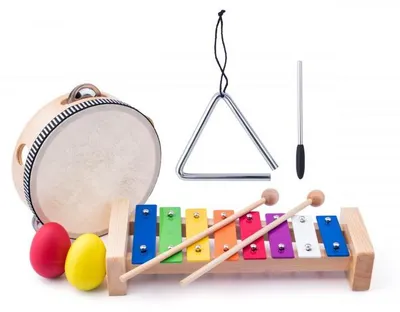 Produktbild von Woody Musikset (Xylophon Tamburin/Triangeltrommel 2 Maracas Eier) 102191893