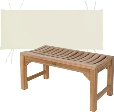 Produktbild von Teakholz Bank Ferrara 90cm Massivholz Wetterfest + Sitzkissen Creme