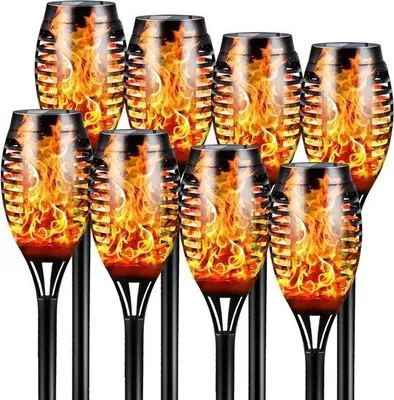 Image de Lampes solaires d'extérieur pour le jardin - Lot de 6 lampes à 12 LED - Lampes solaires d'extérieur en forme de torches - Torches d'extérieur étanches pour le jardin - Lampes solaires pour les allées et les clôtures de jardin