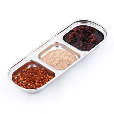 Zdjęcie produktu dla Miska na sosy ze stali nierdzewnej, miska na przyprawy, talerz na przekąski, miska z przegrodami, naczynia kuchenne z 3 przegrodami