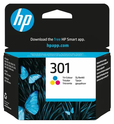 Obrázok produktu pre HP Trojfarebná originálna atramentová kazeta 301, Štandardná výťažnosť, Azúrová, Purpurová, Žltá, Atrament na báze farby, 3 ml, 1 kusov, Kombinované balenie
