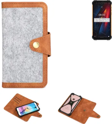 Produktbild von K-S-Trade Handyhülle kompatibel mit Ulefone Armor 8 Pro Schutzhülle Filz-Hülle Kunst-Leder hellgrau braun (1x)