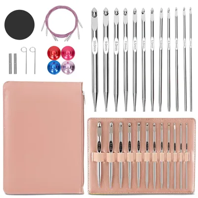 Produktbild von Ergonomisches Tunisian Häkelnadel Set mit 26 Teilen und Aufbewahrungstasche