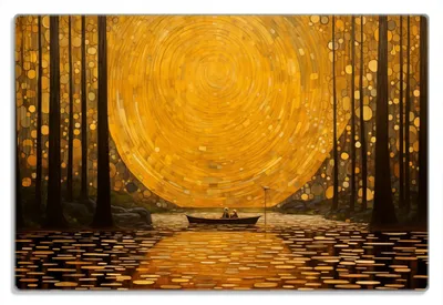 Produktbild von Wallario Frühstücksbrettchen aus Glas 20 x 30 cm mit rutschfesten Füßen, Motiv Goldene Flussfahrt