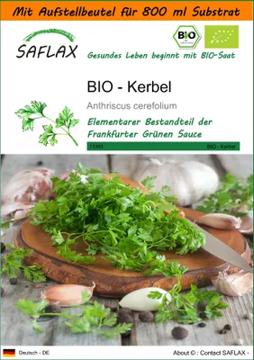 Produktbild von SAFLAX - Garden in the Bag - BIO - Kerbel - 800 Samen - Mit Anzuchtsubstrat im praktischen, selbst aufstellenden Beutel - Anthriscus cerefolium